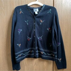 Black Floral Embroidered Christopher & Banks Sweater